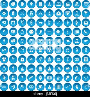 100 heart icons set blue Stock Vector