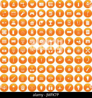 100 energy icons set orange Stock Vector