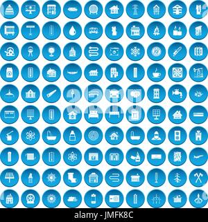100 heating icons set blue Stock Vector