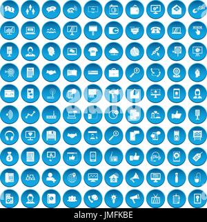 100 help desk icons set blue Stock Vector