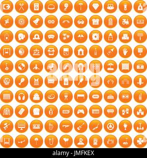 100 entertainment icons set orange Stock Vector