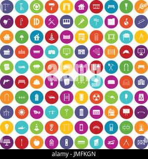 100 architecture icons set color Stock Vector
