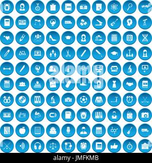 100 hi-school icons set blue Stock Vector
