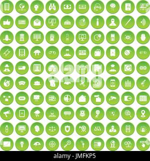 100 security icons set green Stock Vector