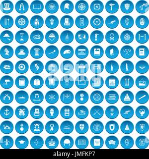 100 history icons set blue Stock Vector
