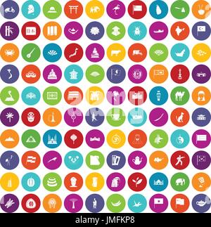 100 Asia icons set color Stock Vector