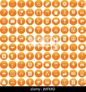 100 events icons set orange Stock Vector