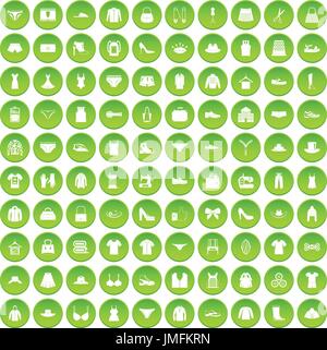 100 sewing icons set green Stock Vector