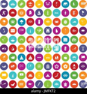 100 asian icons set color Stock Vector