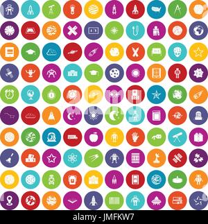 100 astronomy icons set color Stock Vector