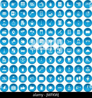 100 hotel services icons set blue Stock Vector