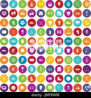 100 athlete icons set color Stock Vector