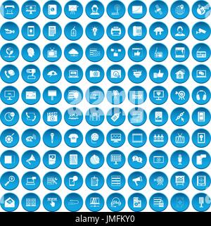 100 information technology icons set blue Stock Vector