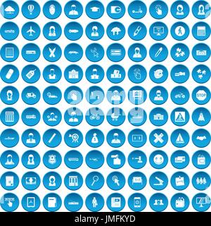 100 initiation icons set blue Stock Vector