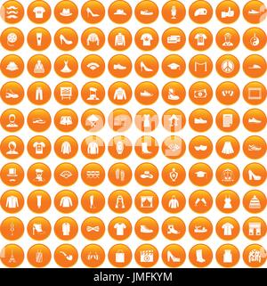 100 fashion icons set orange Stock Vector