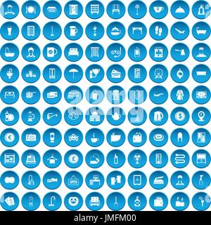 100 inn icons set blue Stock Vector
