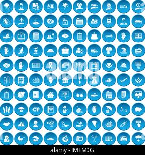 100 insurance icons set blue Stock Vector