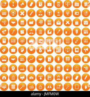 100 finance icons set orange Stock Vector