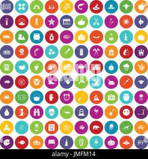 100 autumn holidays icons set color Stock Vector