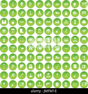 100 tools icons set green Stock Vector