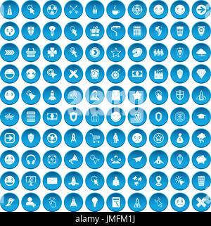 100 interface pictogram icons set blue Stock Vector