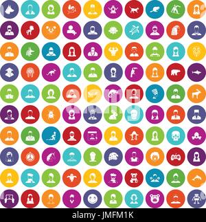 100 avatar icons set color Stock Vector