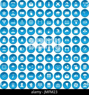 100 journalist icons set blue Stock Vector