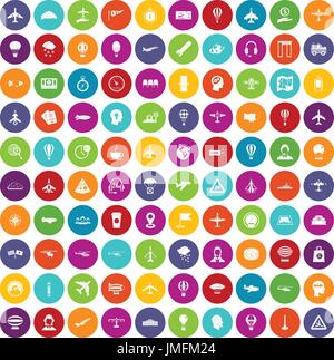 100 aviation icons set color Stock Vector