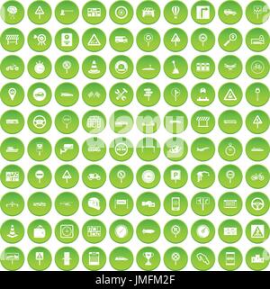 100 traffic icons set green Stock Vector