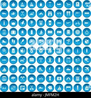 100 journey icons set blue Stock Vector