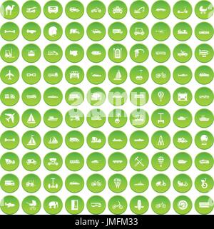 100 transport icons set green Stock Vector