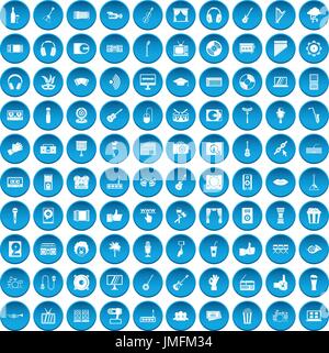 100 karaoke icons set blue Stock Vector