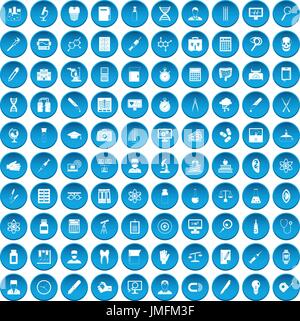 100 lab icons set blue Stock Vector