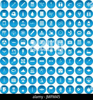 100 laboratory icons set blue Stock Vector