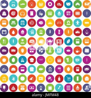 100 bakery icons set color Stock Vector