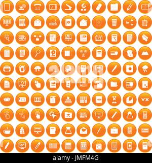 100 folder icons set orange Stock Vector