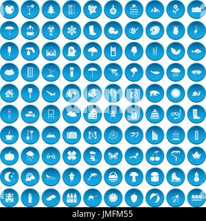 100 landscape icons set blue Stock Vector