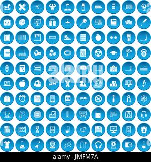 100 learning kids icons set blue Stock Vector