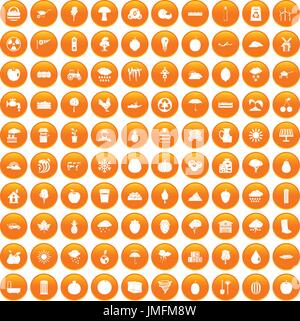 100 fruit icons set orange Stock Vector