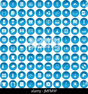100 leisure icons set blue Stock Vector