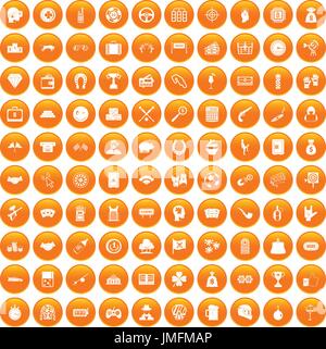 100 gambling icons set orange Stock Vector