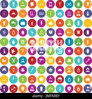 100 barber icons set color Stock Vector