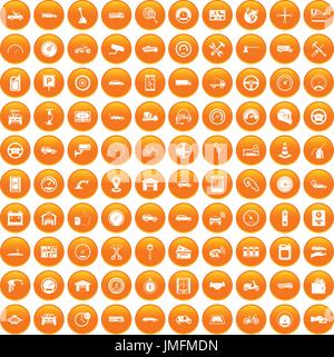 100 garage icons set orange Stock Vector