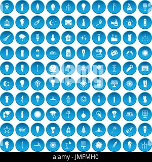 100 light source icons set blue Stock Vector
