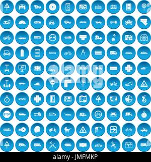 100 location icons set blue Stock Vector