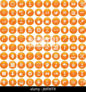 100 gear icons set orange Stock Vector