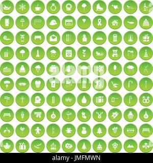 100 winter holidays icons set green Stock Vector