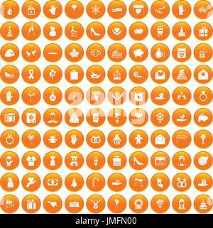 100 gift icons set orange Stock Vector