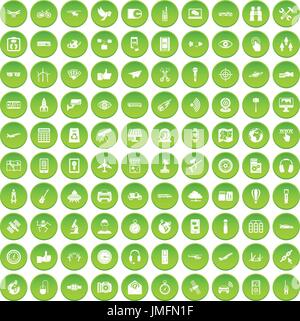 100 wireless technology icons set green Stock Vector