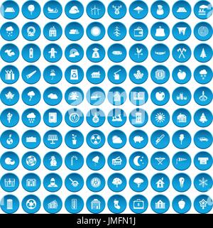 100 lumberjack icons set blue Stock Vector